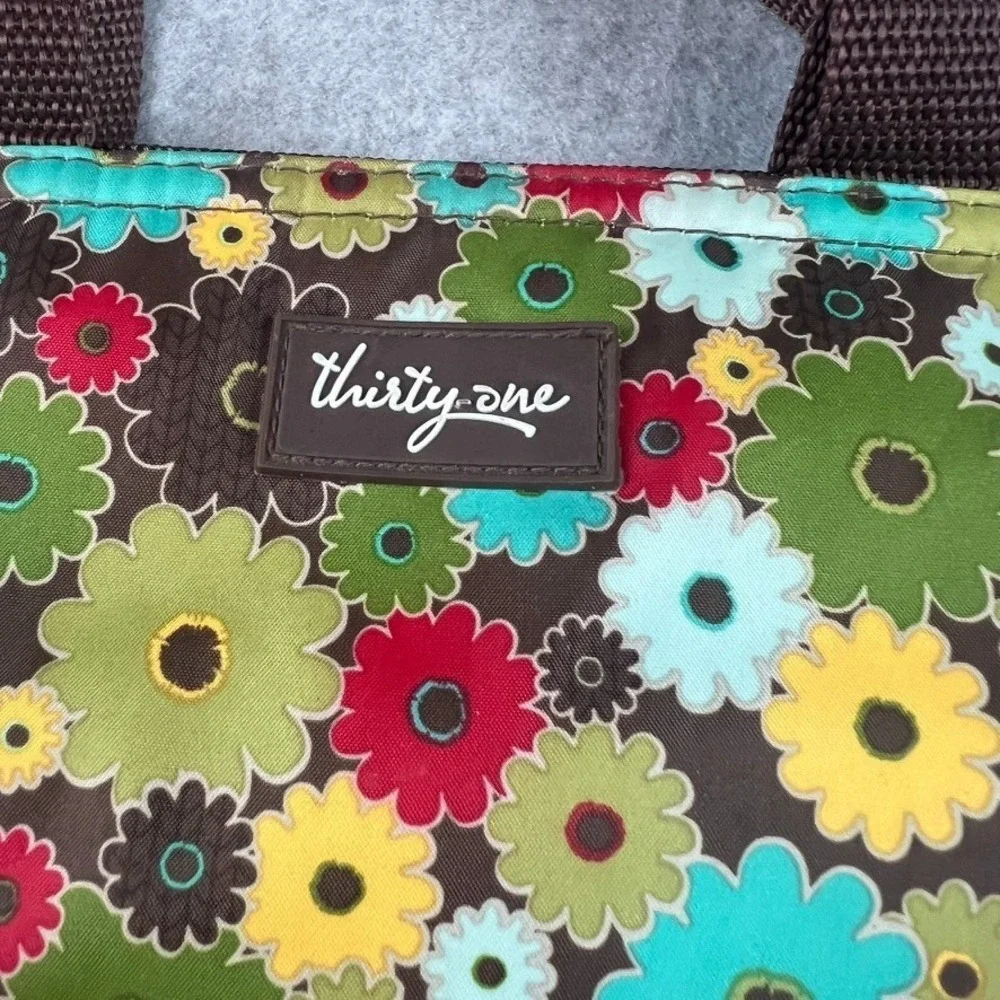 Thirty-One Thermal Lunch Picnic Tote Argyle Floral Trim Zipper Bag 14x7x4.5 - Picture 3 of 8